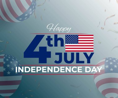 Amerikan Bağımsızlık Günü için vektör illüstrasyonu 4 Temmuz 'da kutlandı. Bayrak ve konfeti renginde balonlarla Amerikan bayrağı gösterildi..