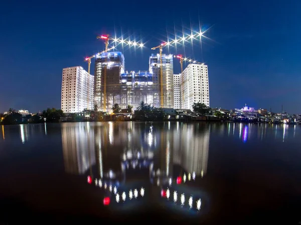 Építőipari Munkálatok Dolgoznak Éjjel Vietnam — Stock Fotó