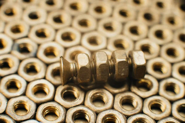 Close Macro Old Soviet Brass Countersunk Head Screws Flat Head — Stock Photo, Image