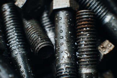 Hurda metal. Eski yağ sürgüsü. Yakın plan. Makro.