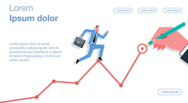 Een Zakenman Een Blauw Pak Loopt Volgens Een Getekend Schema — Stockvector