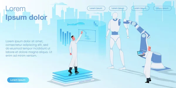 Gli Scienziati Stanno Lavorando Robot Braccio Robotico Attacca Braccio Robot — Vettoriale Stock