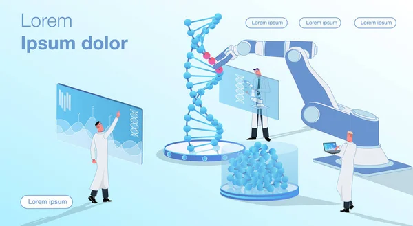 Bilim Adamları Dna Zincirini Geliştirmeye Çalışıyorlar Robot Kolu Kontrol Ediyorlar — Stok Vektör