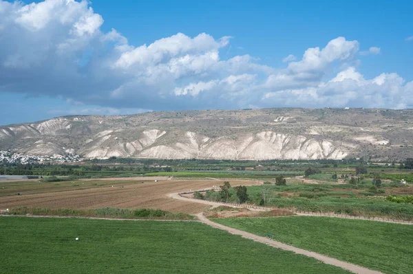 Fotografías Gran Angular Frontera Israel Jordania Con Fildes Carreteras Cielo —  Fotos de Stock