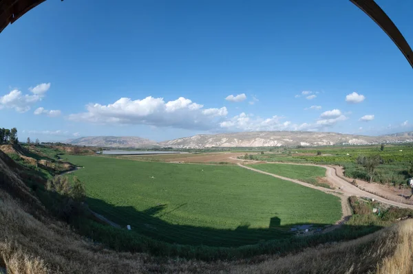 Fotografías Gran Angular Frontera Israel Jordania Con Fildes Carreteras Cielo —  Fotos de Stock