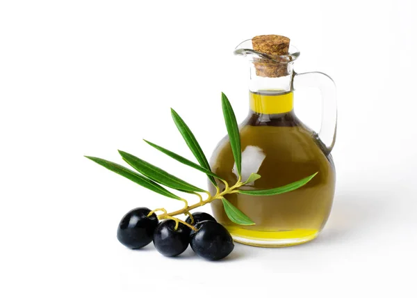 Organic Olive Oil  with bunch of olives — Stock Photo, Image