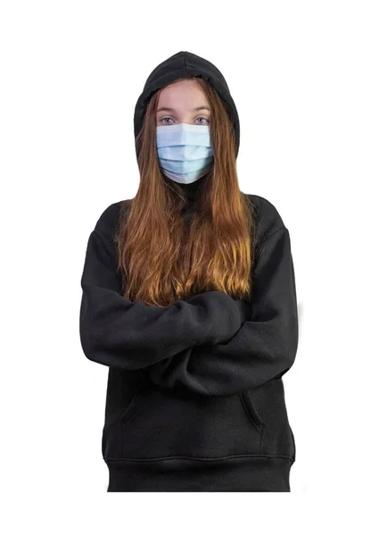 Teenager Mädchen Trägt Eine Medizinische Maske Zum Schutz Vor Coronavirus — Stockfoto