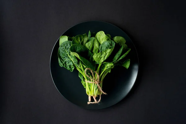 Begreppet Ren Mat Ett Gäng Blad Färska Ekologiska Spenat Greener — Stockfoto