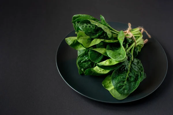 Begreppet Ren Mat Ett Gäng Blad Färska Ekologiska Spenat Greener — Stockfoto