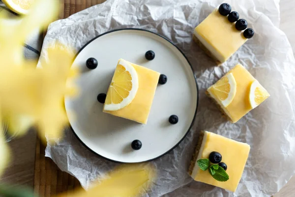 Cheesecake Lemon Curd Blueberries — Stock Photo, Image