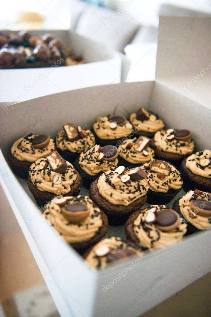 Chocolate caramel cupcakes with nuts