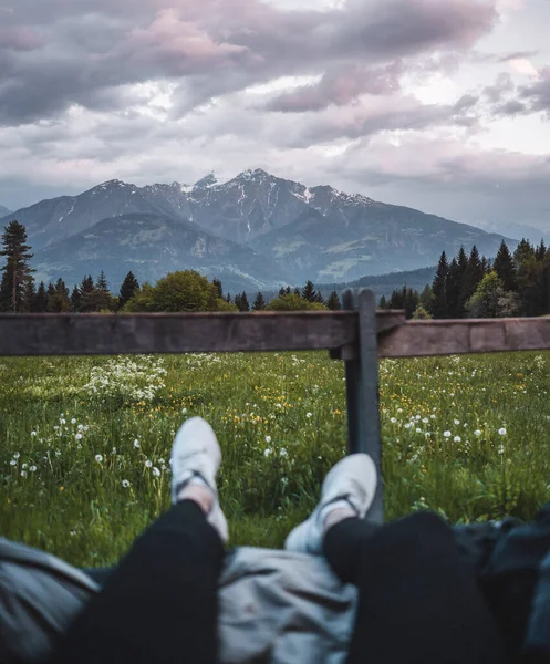 Sviçre Dağları Boyunca Bir Yolculuk Sırasında Arabadan Görüntüler — Stok fotoğraf