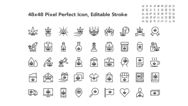 Simple Set Marijuana Cannabis Line Outline Icons Icons Medical Leaf — Stock Vector