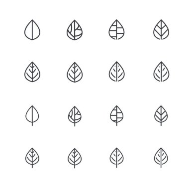 Yaprak illüstrasyonunun basit doğa çizgisi vektör kümesi.