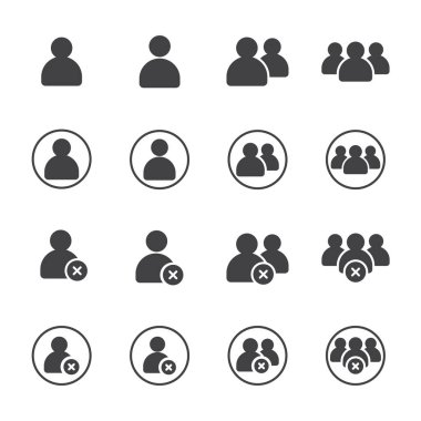 Muhasebe, Profil, Yönetici, Sosyal Medya, Mobil Uygulamalar, İnternet Web vb. için X haç ve yuvarlak arkadaşı ile Kullanıcı ve sil seti. düz katı kabartma Simgesi - Vektör illüstrasyon EPS 10.