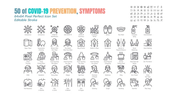 Conjunto Simple Iconos Esquema Línea Prevención Covid Iconos Como Medidas — Vector de stock