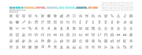 Conjunto Simple Iconos Esquema Línea Prevención Covid Iconos Como Medidas — Archivo Imágenes Vectoriales