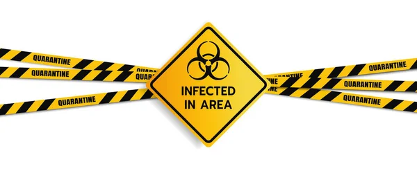 Covid 19的病媒警告信号 结肠病毒爆发感染区 检疫区 传染病 危险区 生物危害与欧洲警告带 在白色背景下隔离 — 图库矢量图片