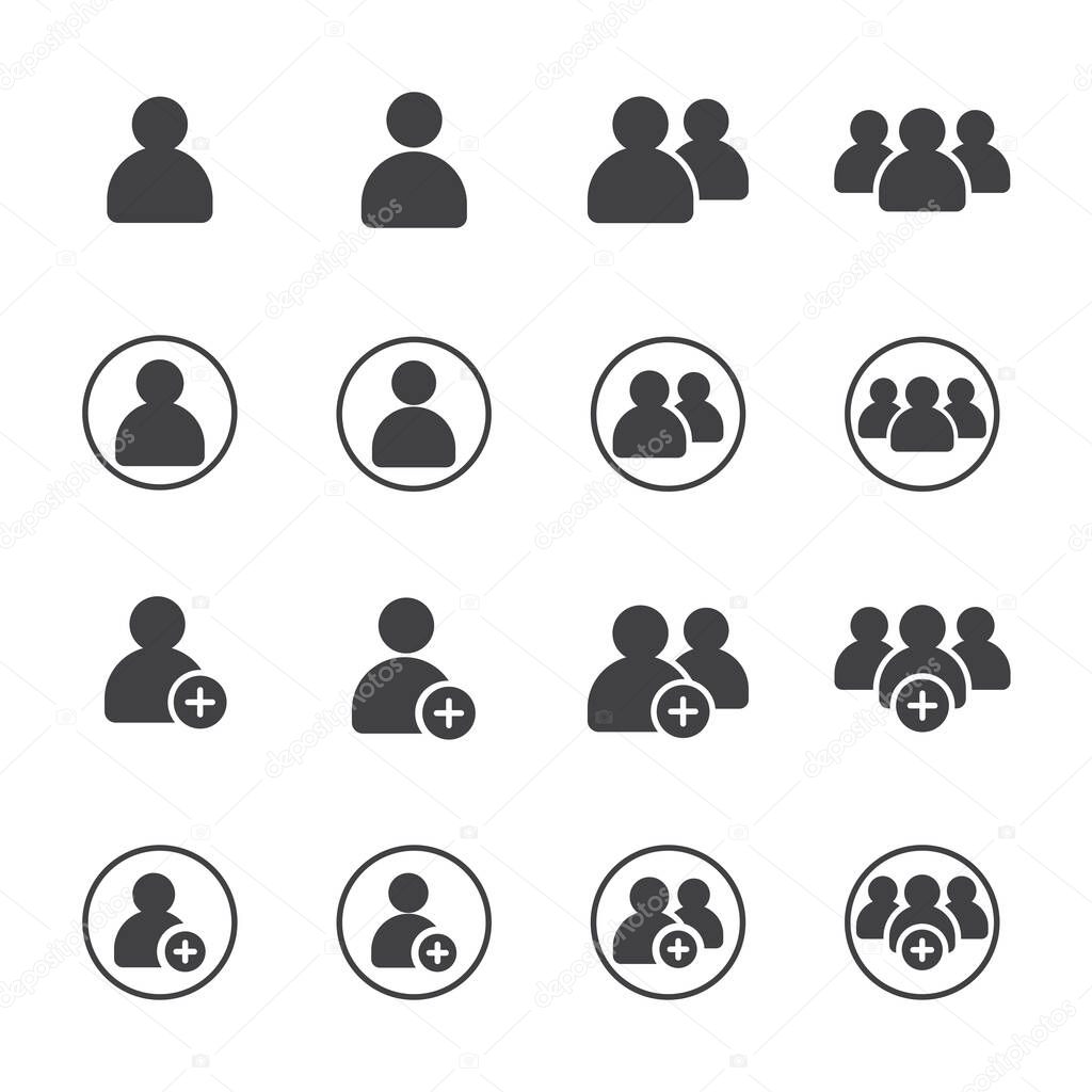 Set of User and add friend for Accounting, Profile, Administrator,Social Media, Mobile apps, internet web, etc. Glyph solid Icon - Vector illustration EPS 10