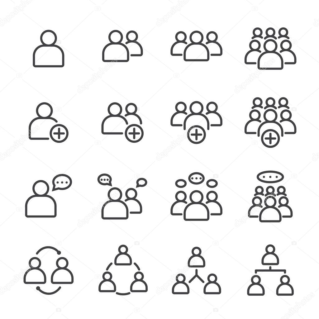 Simple Set of Business People Related Vector flat outline Icons. Contains such as Meeting, Business Communication, Teamwork, connection, speaking and more