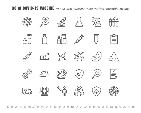 Simple Set Covid Coronavirus Vaccine Development Line Outline Icons Icons — Stock Vector