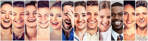 Mensen lachen. Groep van tevreden mannen, vrouwen, kinderen — Stockfoto