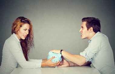 Finances in divorce. Wife husband can not make settlement clipart