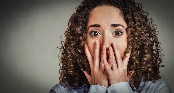 Headshot worried scared young woman — Stock Photo, Image