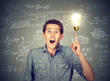 student with idea light bulb and high school maths formulas  clipart