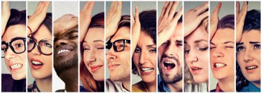 group of desperate regretful people having duh moment clipart