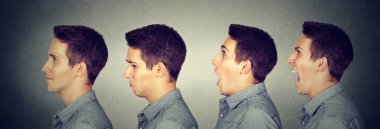 Ruh hali salıncak. Farklı duygular yüz ifadeleri olan adam 