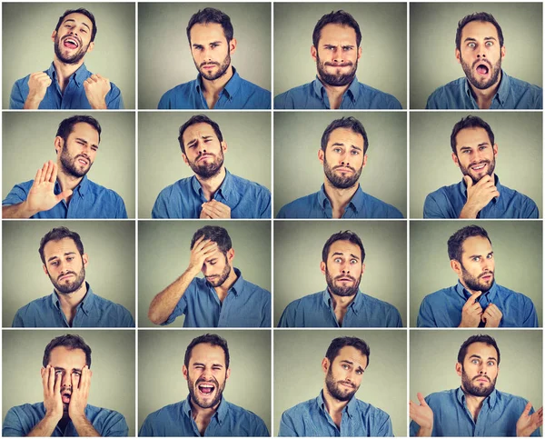 Collage of a young man expressing different emotions — Stock Photo, Image