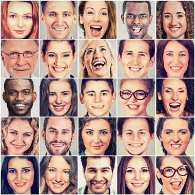 Gülümseyen yüzler. Çok ırklı insanlar erkek ve wome mutlu grup