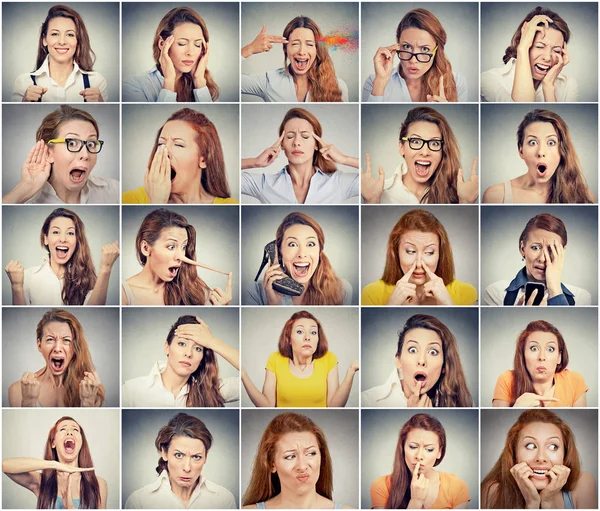 Collage av en kvinna som uttrycker olika känslor — Stockfoto