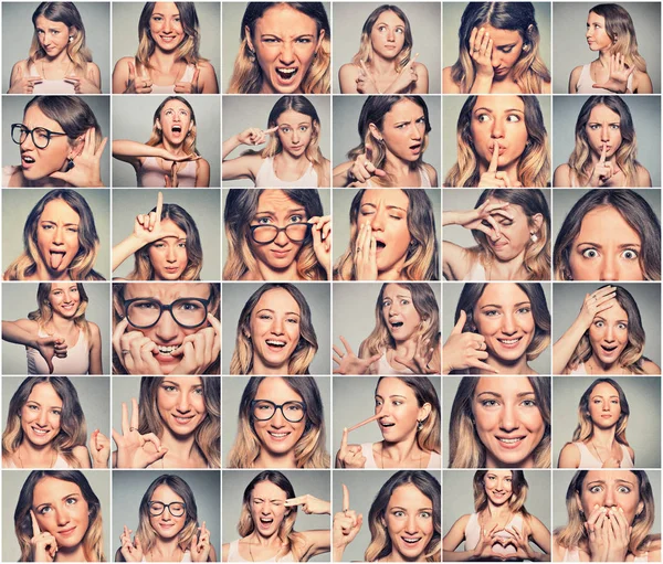 Collage of a young woman expressing different emotions — Stock Photo, Image