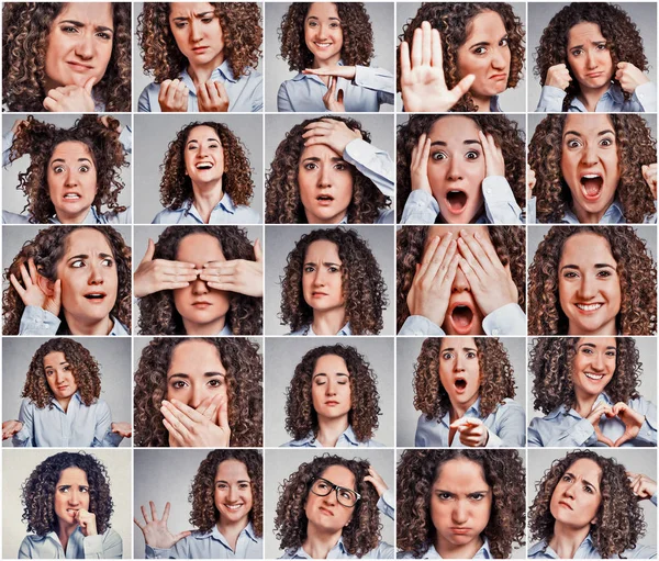 Collage einer Frau, die unterschiedliche Emotionen und Gefühle ausdrückt — Stockfoto