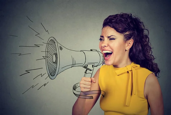 Young woman screaming in megaphone — Stock Photo, Image
