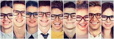 Multiethnic group of happy people in glasses men and women  clipart