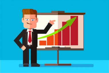 Kurumsal adam onun iş rapor infographics aracılığıyla sunma. 