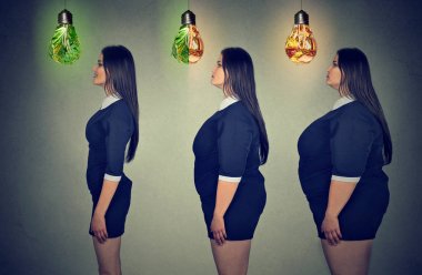 kadın vücudu önce ve sonra kilo kaybı. Sağlık ve diyet kavramı.