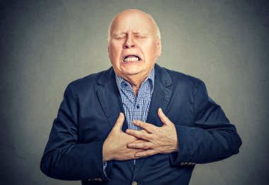 Senior man with heart attack clipart