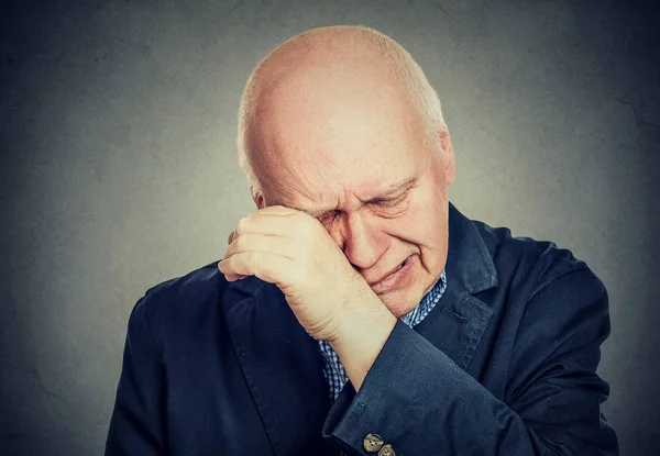 Sad senior man lonely grandfather, depressed crying