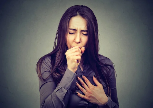 Portrait of a Young woman coughing — Stock Photo, Image