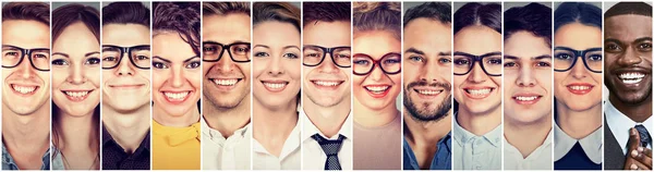 Smiling faces. Happy group of multiethnic young people men and women — Stock Photo, Image