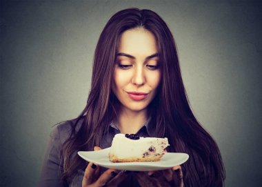 woman craving cake dessert, eager to eat clipart