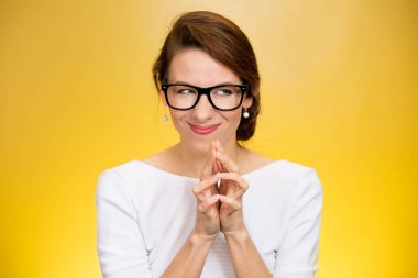 crazy looking sly woman in black glasses  clipart