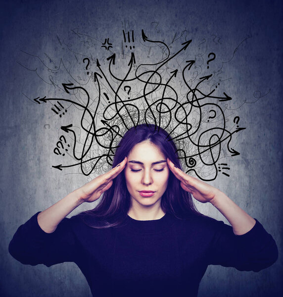 Stressed woman has too many thoughts