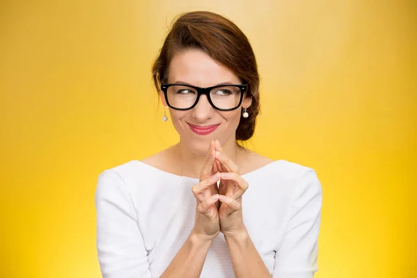 Crazy looking sly woman in black glasses — Stock Photo, Image