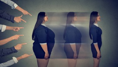 Intimidated obese woman transforms her body through strict diet becomes a slim girl   clipart