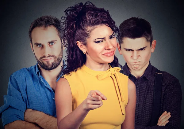 Angry mean young people blaming someone — Stock Photo, Image